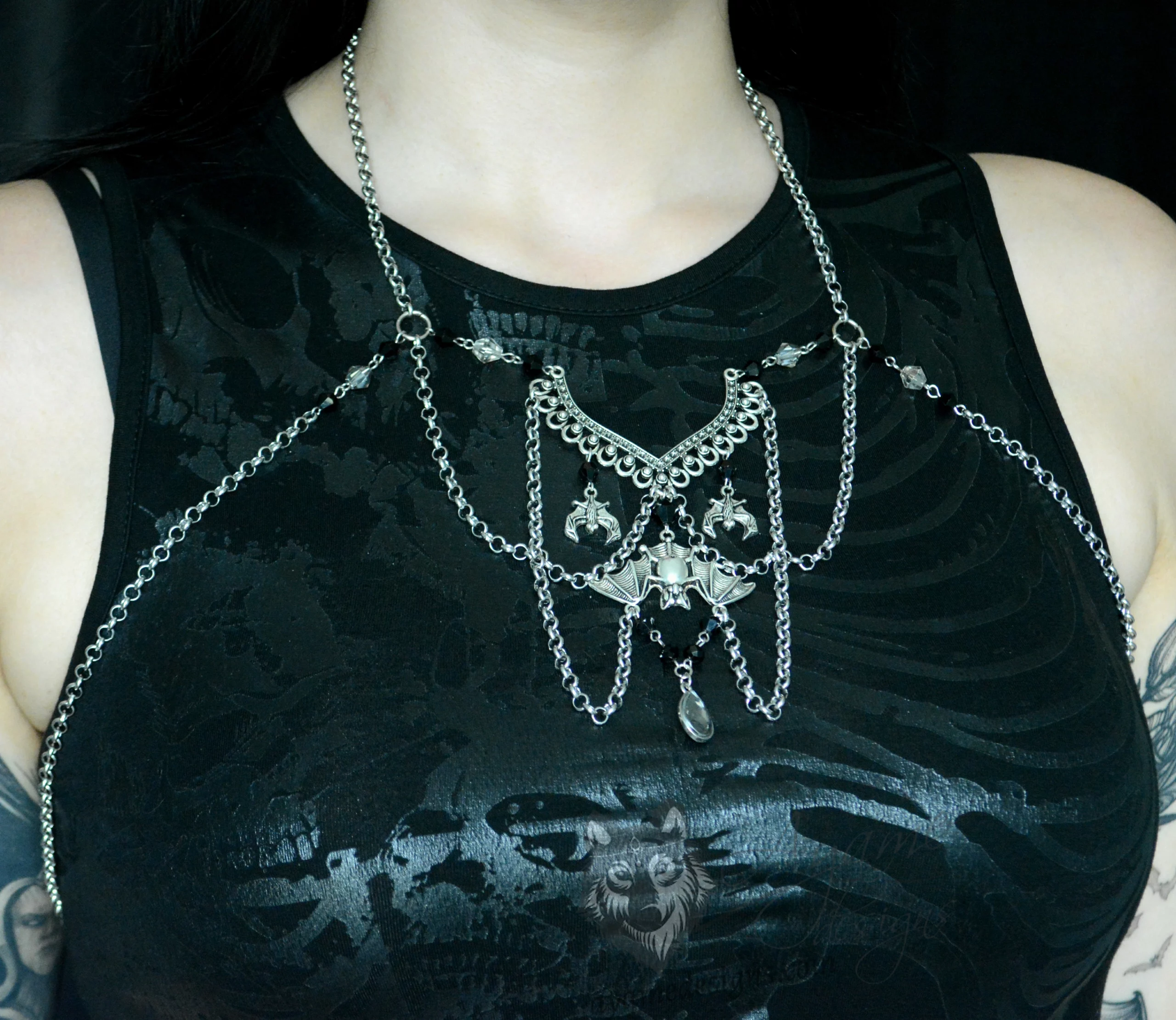 Filigree Bat Stainless Steel Beaded Glasses Chain - Ayame Designs