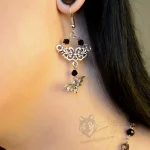 Handmade gothic bat and filigree earrings with black Austrian crystal beads and stainless steel earring hooks
