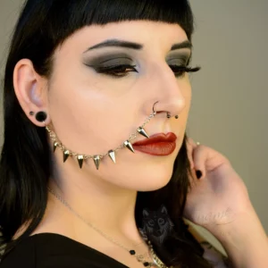 Handmade silver spiked nose to ear chain