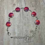 Adjustable stainless steel cabochon bracelet with pink resin mermaid scales