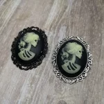 Large Victorian gothic skeleton cameo brooch - glow in the dark