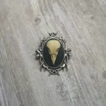 Small resin bird skull cameo brooch with a branch style frame