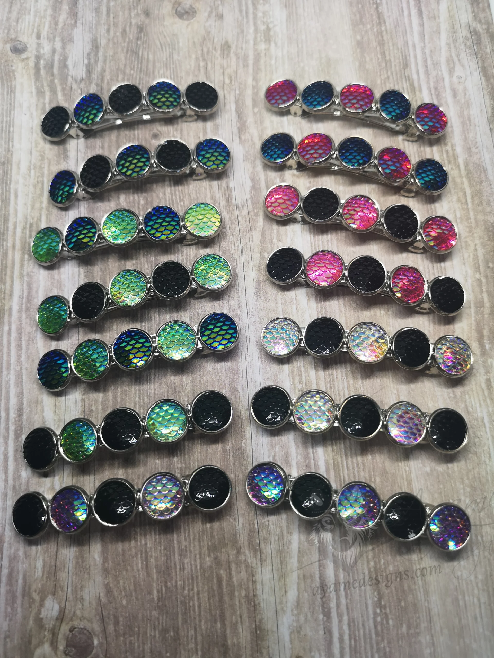 Hair barrettes with resin mermaid scales