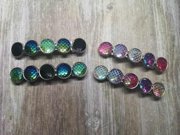 Hair barrettes with resin mermaid scales