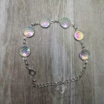 Adjustable stainless steel cabochon bracelet with white resin mermaid scales