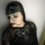 Handmade gothic pagan bridal jewellery set with a beaded head chain and shoulder necklace