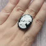 Adjustable stainless steel ring with a Victorian skeleton cameo