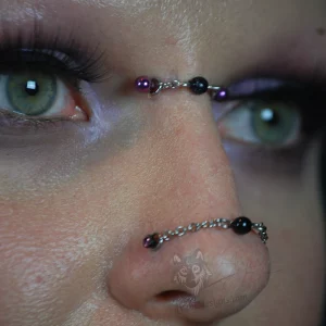 Handmade to measure silver stainless steel chain with glass pearl bead for bridge and double nostril piercing