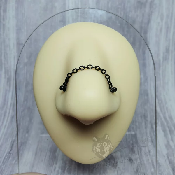 Custom made to measure black stainless steel chain for double nostril piercings