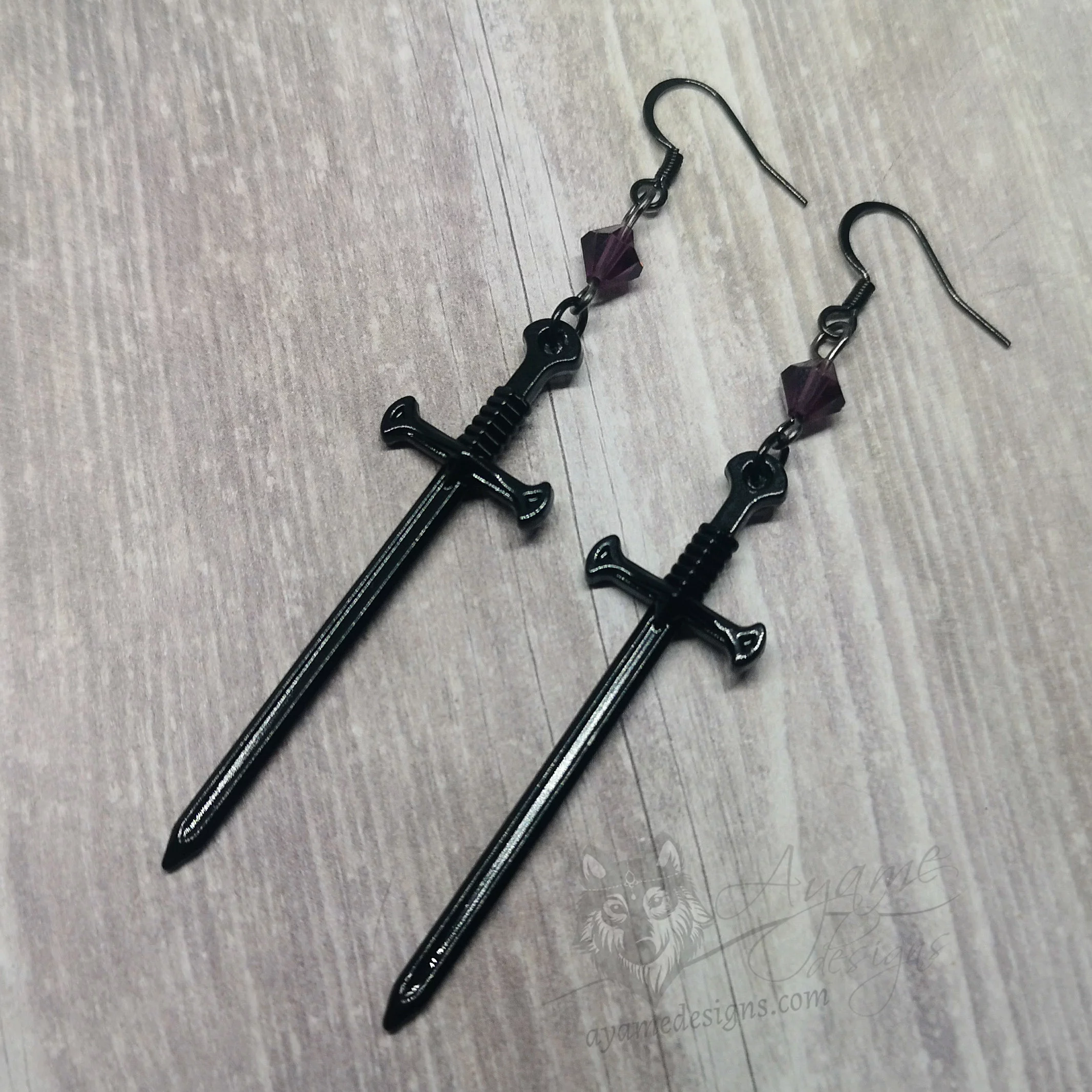 Enchanted Sword Stainless Steel Beaded Earrings (Black Tone
