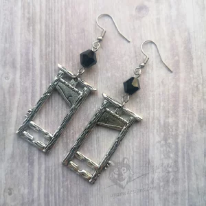 Handmade gothic guillotine earrings with black Austrian crystal beads on stainless steel earring hooks