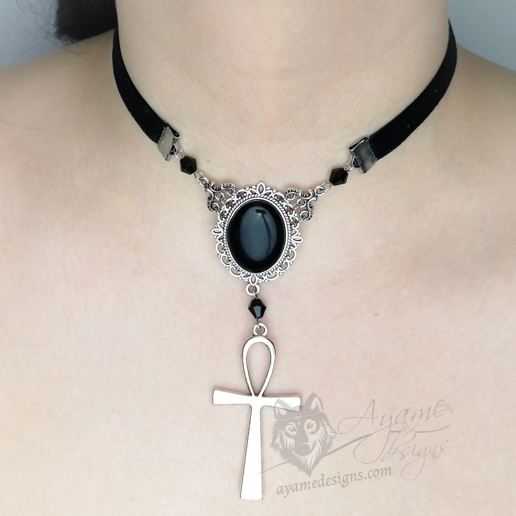 Black Velvet Gothic Choker / Black Cross Choker Necklace / Purple