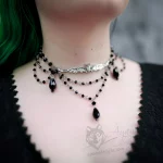 Handmade gothic choker necklace with a bat pendant and black Austrian crystal beads