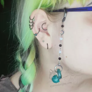 Silver Crescent Moon Beaded Stainless Steel Loop Earplug Glasses Chains